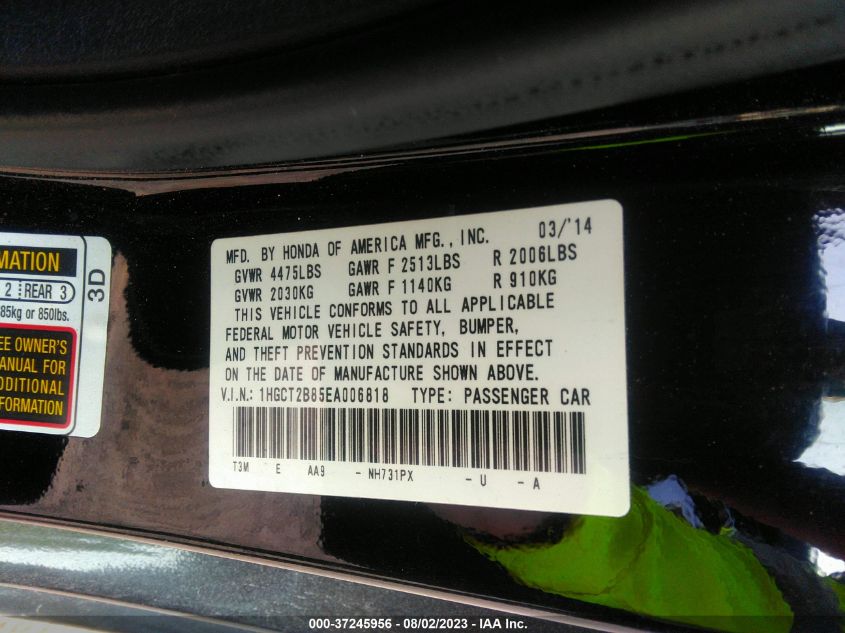 2014 HONDA ACCORD COUPE EX-L 1HGCT2B85EA006818