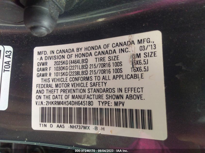2013 HONDA CR-V LX - 2HKRM4H34DH645180