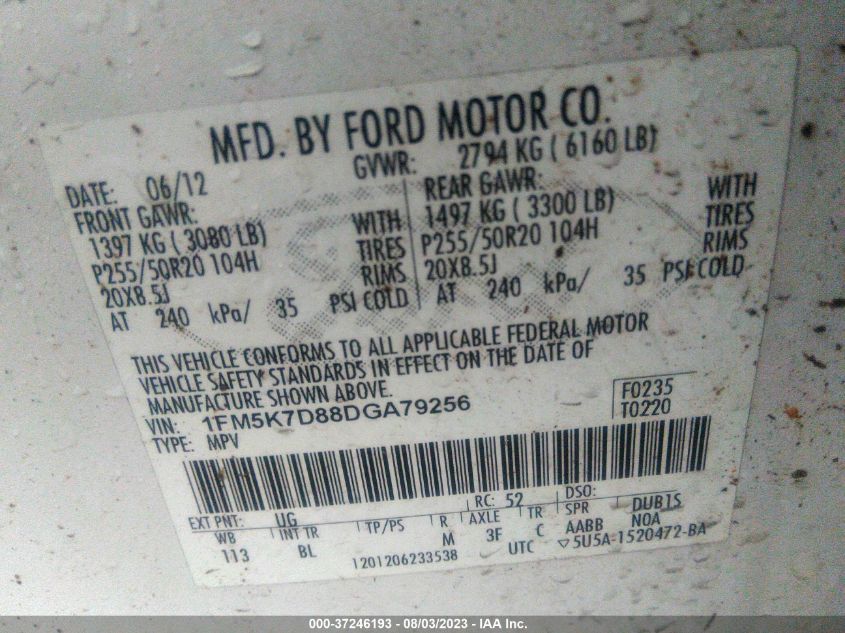 2013 FORD EXPLORER XLT - 1FM5K7D88DGA79256
