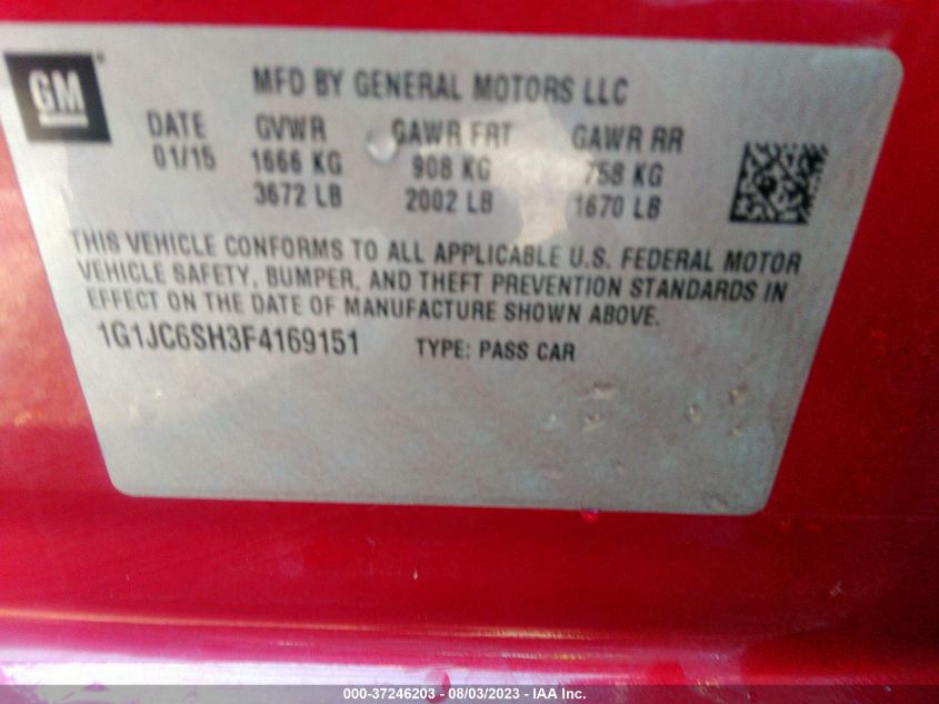 2015 CHEVROLET SONIC LT - 1G1JC6SH3F4169151