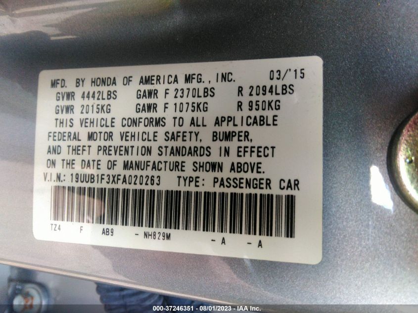 2015 ACURA TLX - 19UUB1F3XFA020263