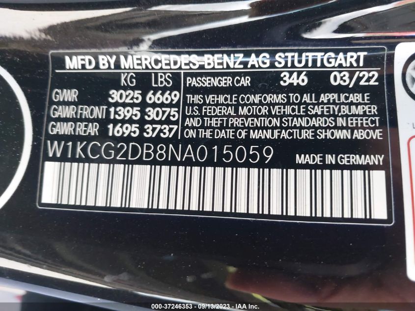 2022 MERCEDES-BENZ EQS EQS 450+ W1KCG2DB8NA015059