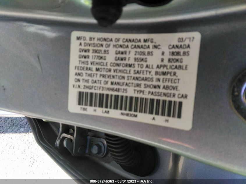 2017 HONDA CIVIC SEDAN EX-T - 2HGFC1F31HH648125