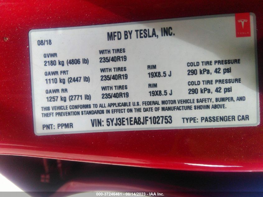 2018 TESLA MODEL 3 - 5YJ3E1EA8JF102753