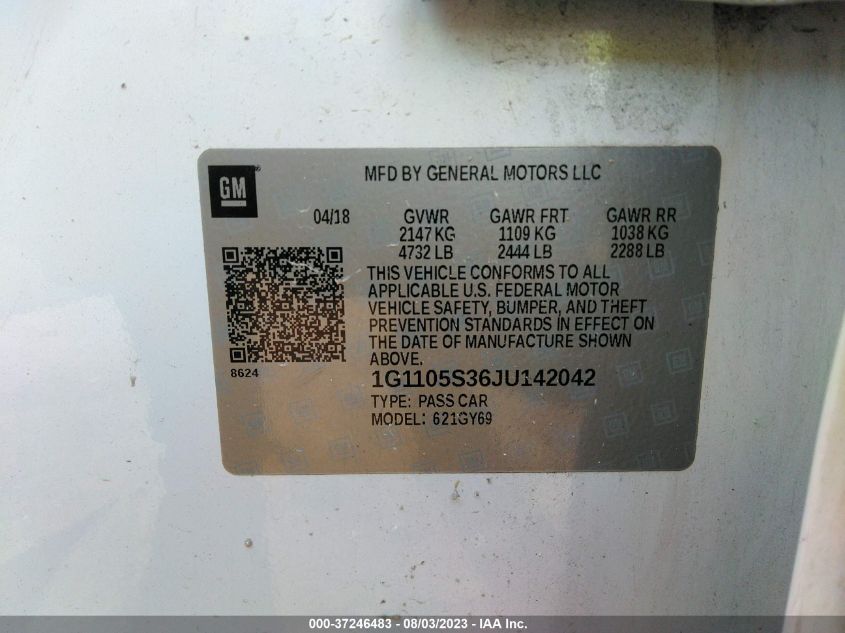2018 CHEVROLET IMPALA LT - 1G1105S36JU142042