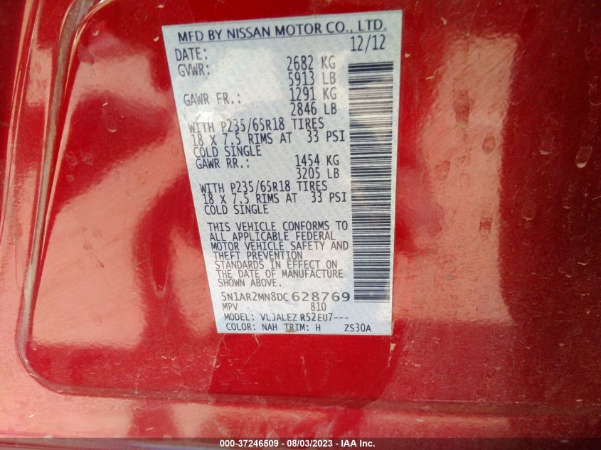 2013 NISSAN PATHFINDER SV - 5N1AR2MN8DC628769