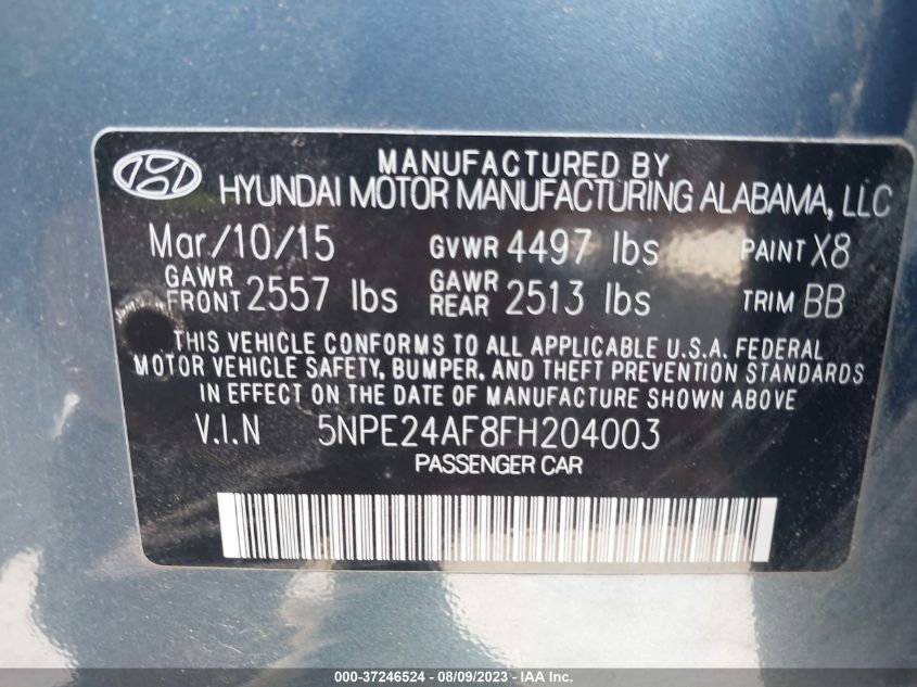 2015 HYUNDAI SONATA 2.4L SE - 5NPE24AF8FH204003