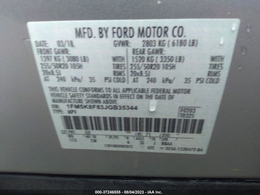 2018 FORD EXPLORER LIMITED - 1FM5K8F83JGB35344