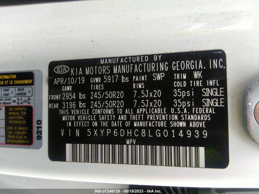 2020 KIA TELLURIDE S - 5XYP6DHC8LG014939