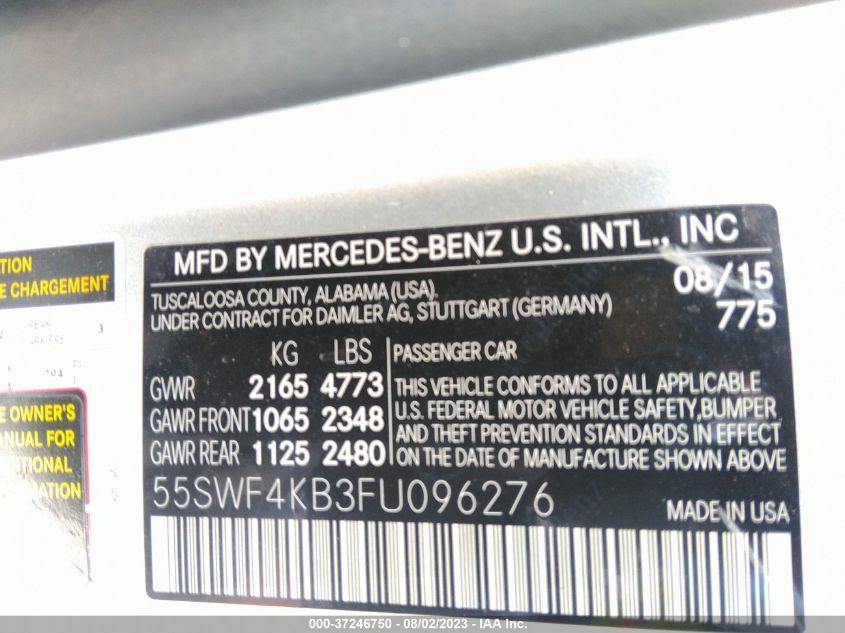 2015 MERCEDES-BENZ C-CLASS C 300 - 55SWF4KB3FU096276