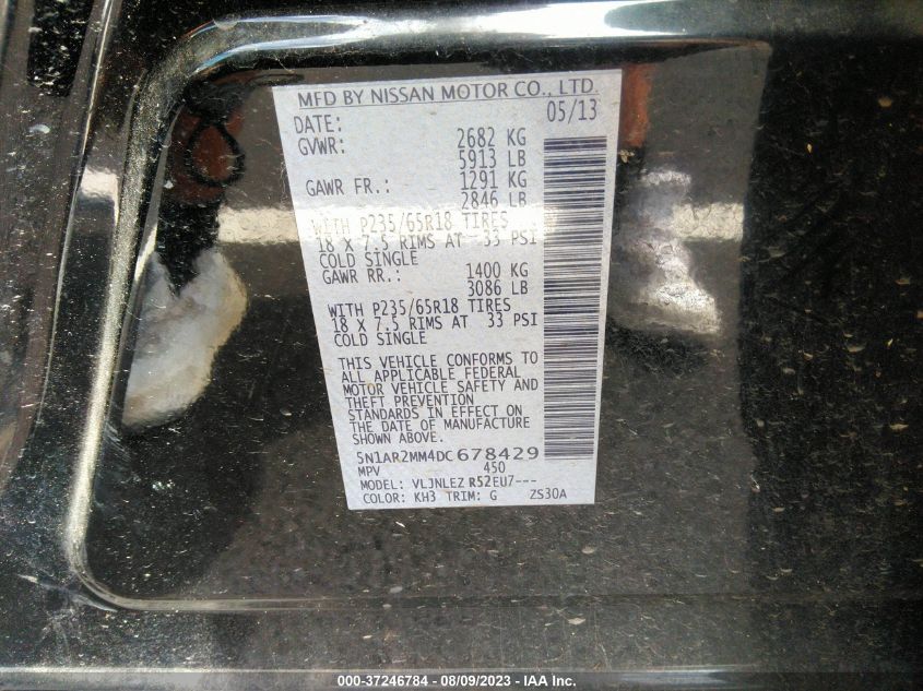 2013 NISSAN PATHFINDER SV - 5N1AR2MM4DC678429