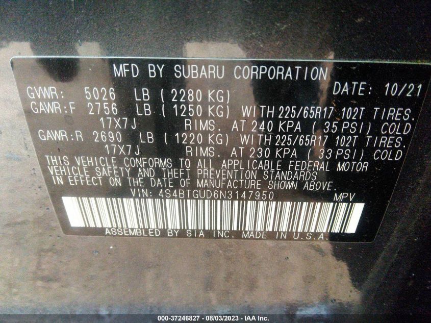 2022 SUBARU OUTBACK WILDERNESS - 4S4BTGUD6N3147950