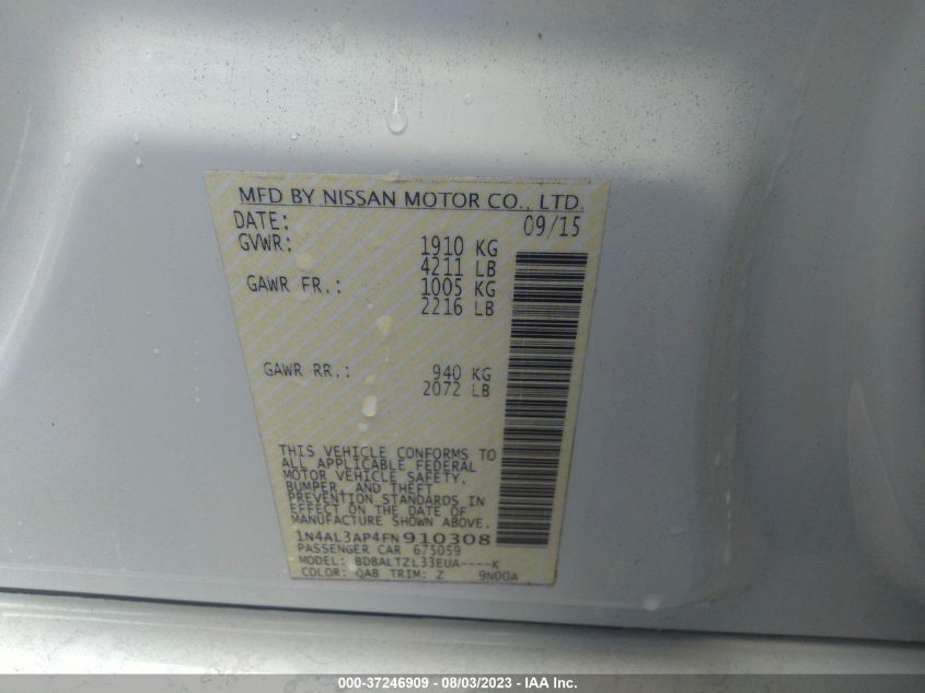 2015 NISSAN ALTIMA 2.5 SL - 1N4AL3AP4FN910308