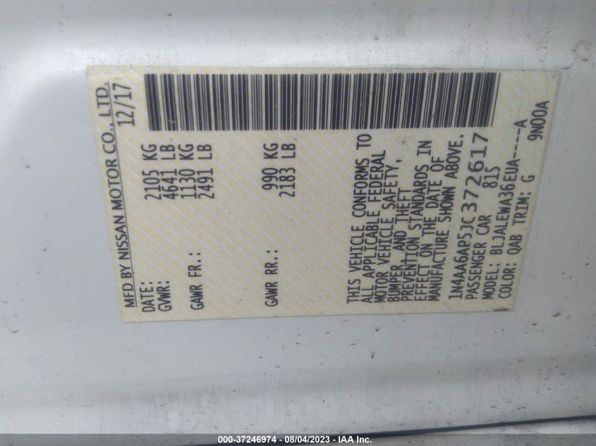 2018 NISSAN MAXIMA SL - 1N4AA6AP5JC372617