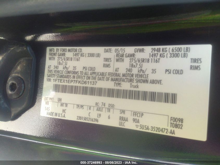 2015 FORD F-150 XLT/XL/LARIAT - 1FTEX1EP7FKD61137