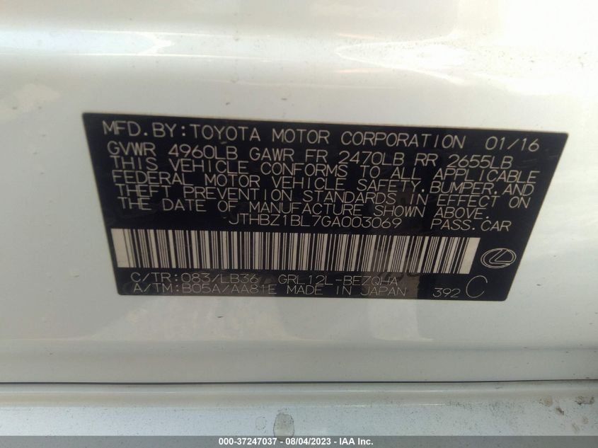 2016 LEXUS GS 350 - JTHBZ1BL7GA003069