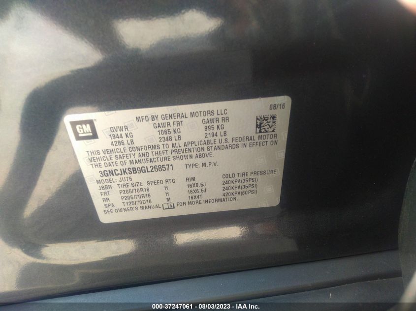 2016 CHEVROLET TRAX LS - 3GNCJKSB9GL268571