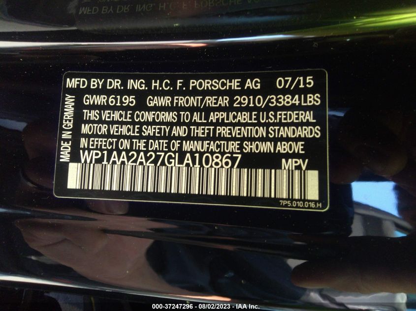 2016 PORSCHE CAYENNE WP1AA2A27GLA10867