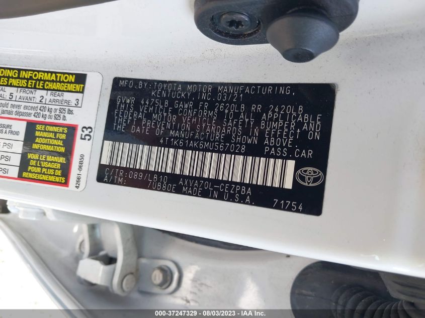2021 TOYOTA CAMRY XSE - 4T1K61AK6MU567028