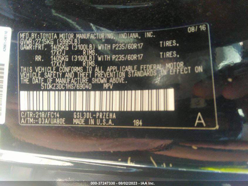 2017 TOYOTA SIENNA LE - 5TDKZ3DC1HS769040