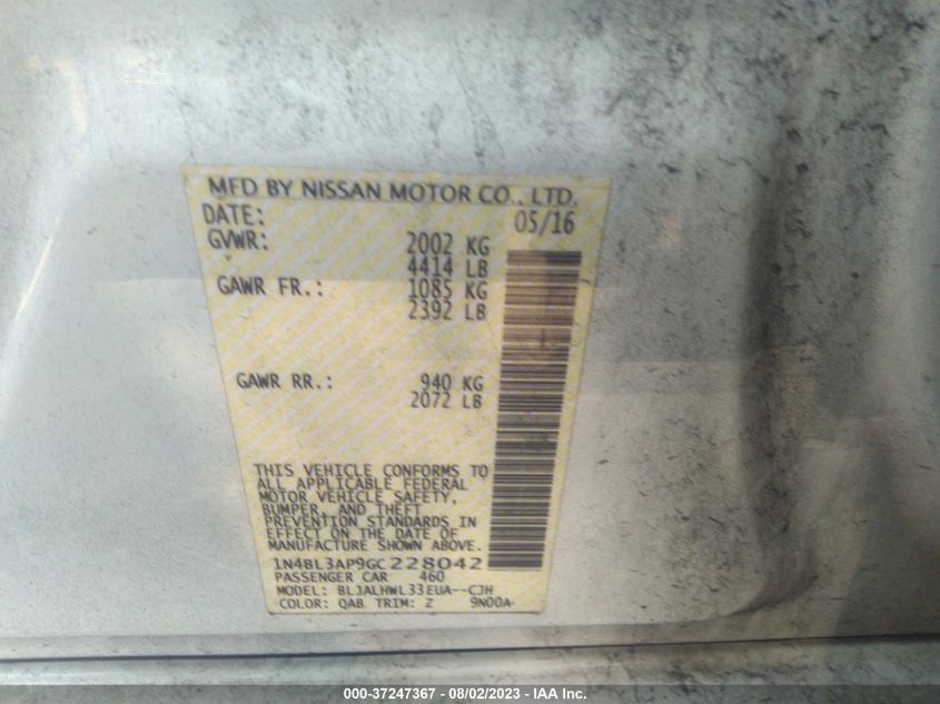 2016 NISSAN ALTIMA 3.5 SR - 1N4BL3AP9GC228042
