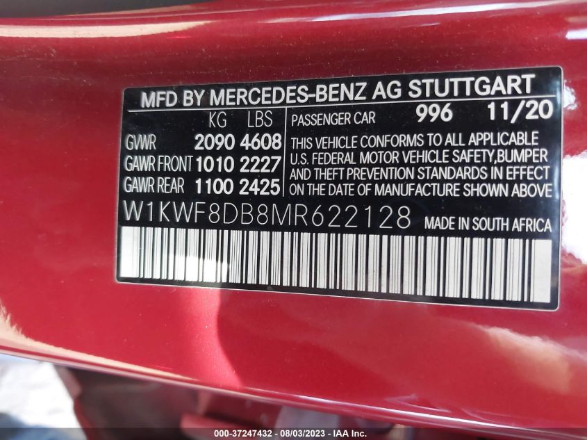 2021 MERCEDES-BENZ C-CLASS C 300 - W1KWF8DB8MR622128