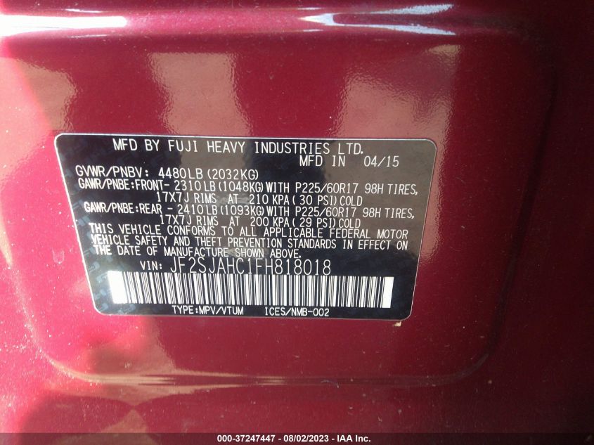 2015 SUBARU FORESTER 2.5I LIMITED - JF2SJAHC1FH818018