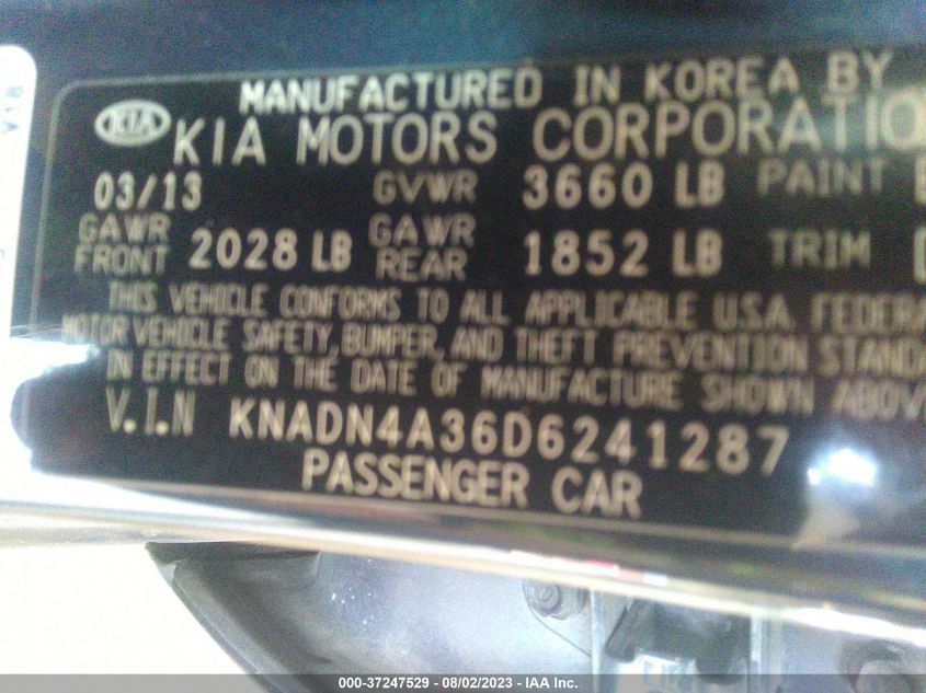 2013 KIA RIO EX - KNADN4A36D6241287