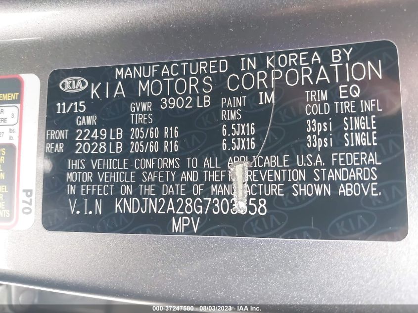 2016 KIA SOUL - KNDJN2A28G7303658
