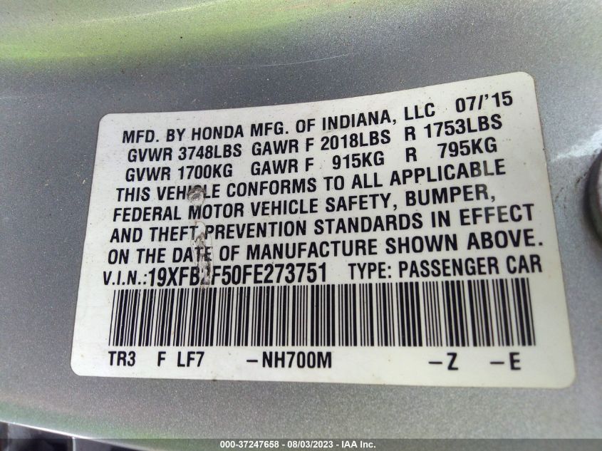 2015 HONDA CIVIC SEDAN LX - 19XFB2F50FE273751