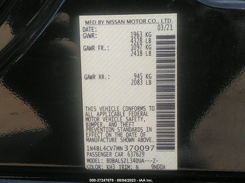 2021 NISSAN ALTIMA 2.5 SR - 1N4BL4CV7MN370097