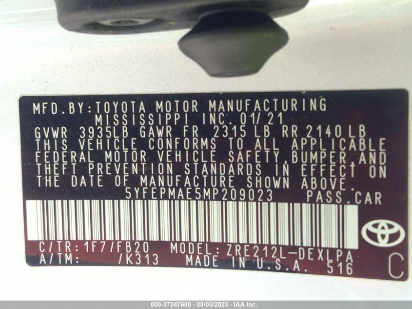 2021 TOYOTA COROLLA LE - 5YFEPMAE5MP209023