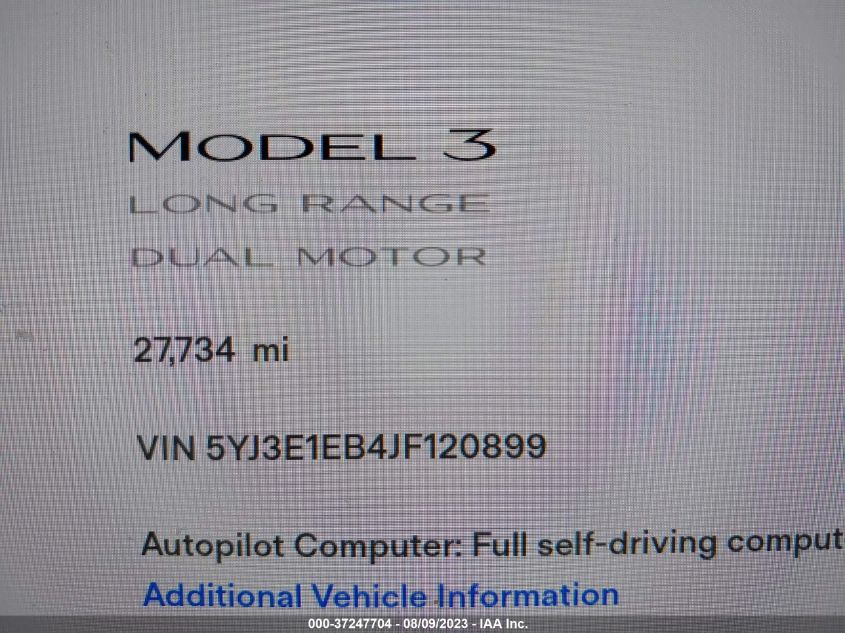 2018 TESLA MODEL 3 LONG RANGE - 5YJ3E1EB4JF120899