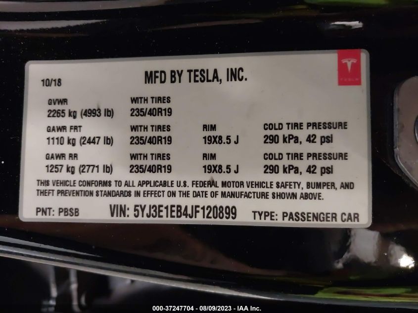 2018 TESLA MODEL 3 LONG RANGE - 5YJ3E1EB4JF120899