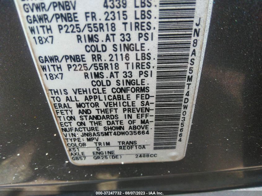 2013 NISSAN ROGUE SL - JN8AS5MT4DW035664