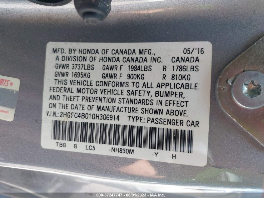2016 HONDA CIVIC COUPE LX-P - 2HGFC4B01GH306914