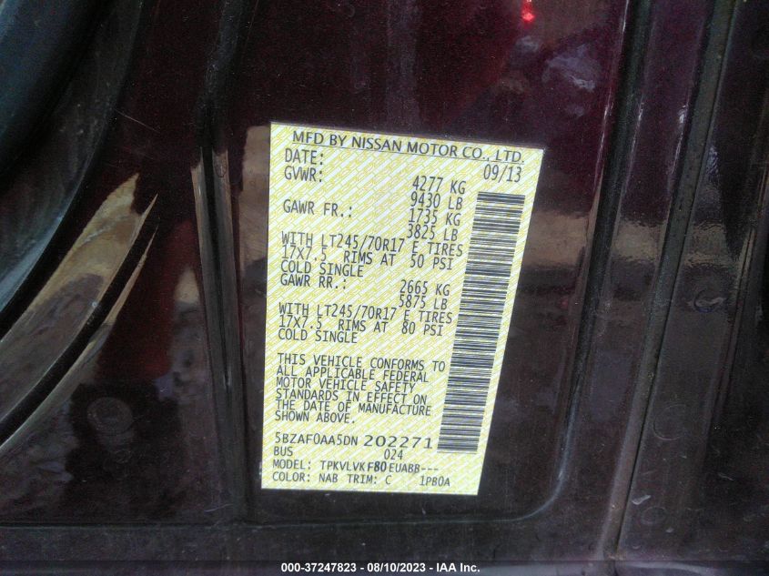 2013 NISSAN NVP SL 5BZAF0AA5DN202271
