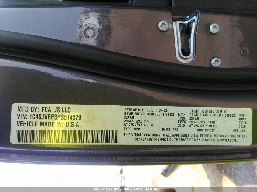 2023 JEEP WAGONEER SERIES II CARBIDE 1C4SJVBP3PS514579