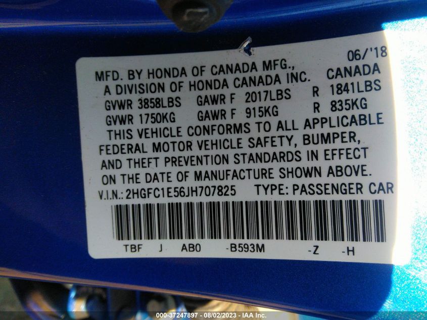 2018 HONDA CIVIC SI SEDAN 2HGFC1E56JH707825