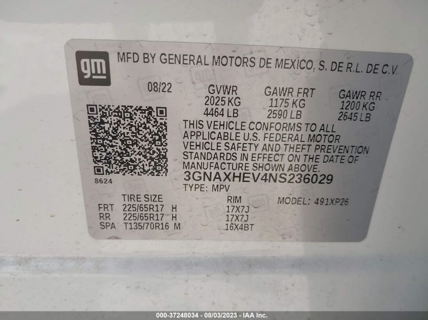 2022 CHEVROLET EQUINOX LS - 3GNAXHEV4NS236029