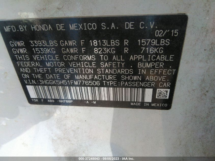 2015 HONDA FIT LX - 3HGGK5H51FM776506