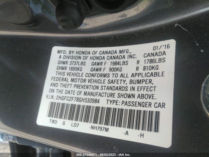 2016 HONDA CIVIC SEDAN EX - 2HGFC2F78GH530984