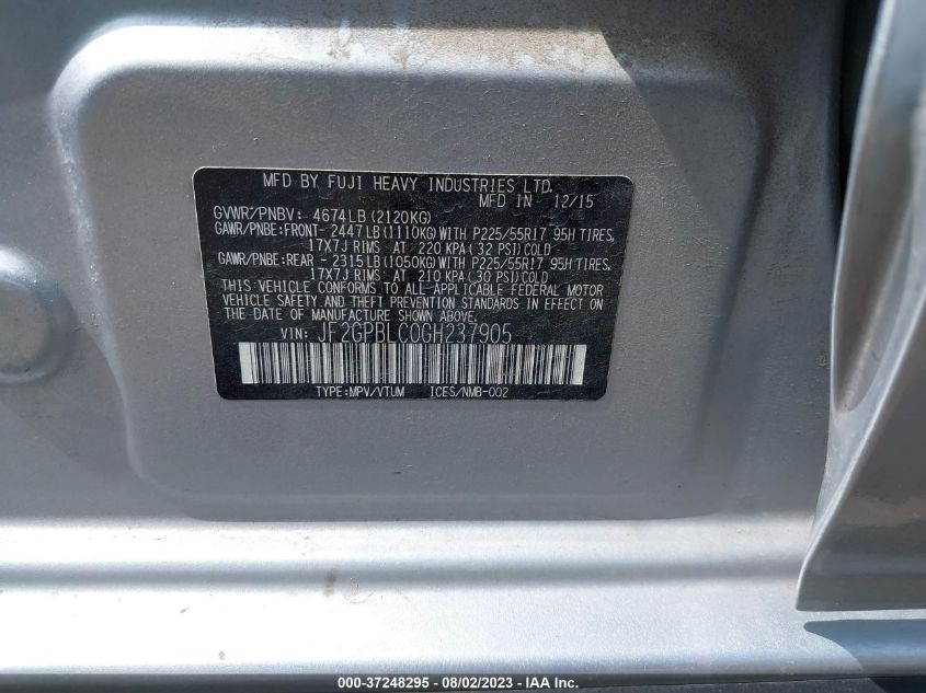 2016 SUBARU CROSSTREK HYBRID TOURING JF2GPBLC0GH237905