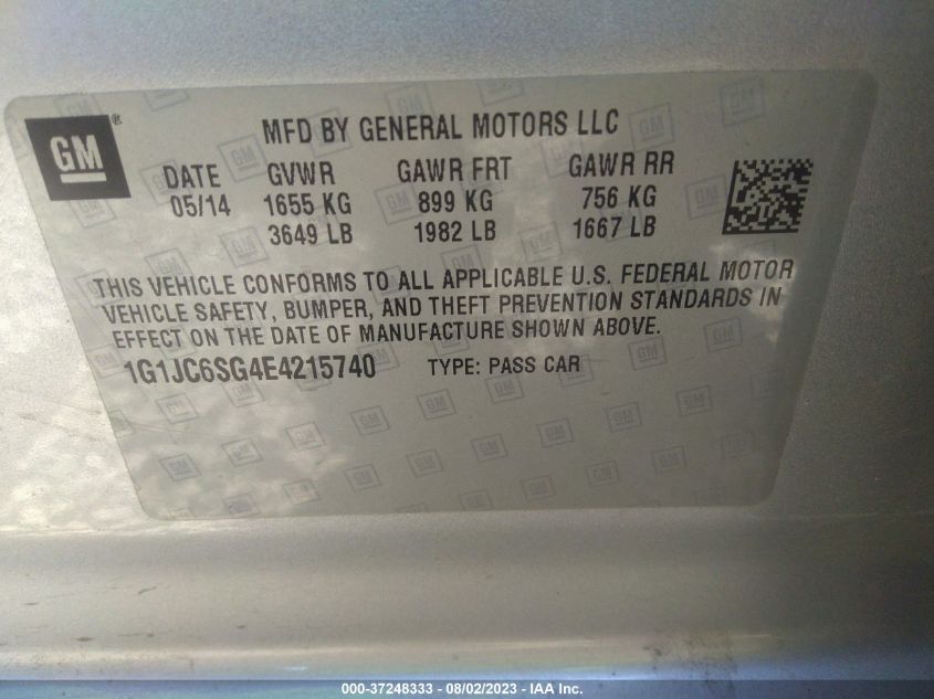 2014 CHEVROLET SONIC LT - 1G1JC6SG4E4215740