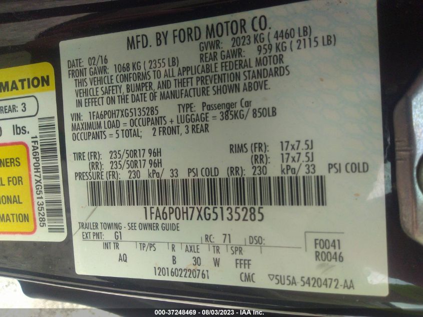 2016 FORD FUSION SE - 1FA6P0H7XG5135285