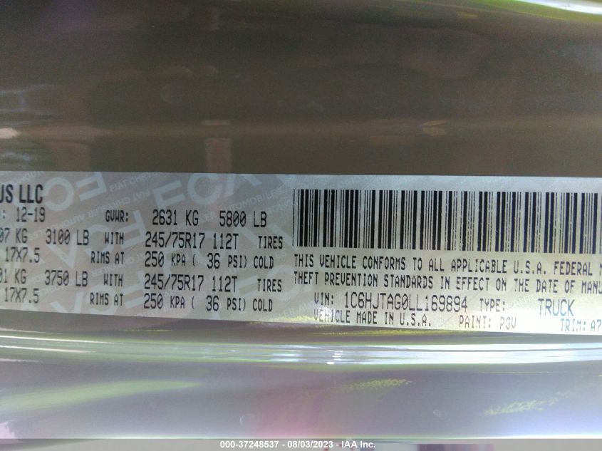 2020 JEEP GLADIATOR SPORT - 1C6HJTAG0LL169894