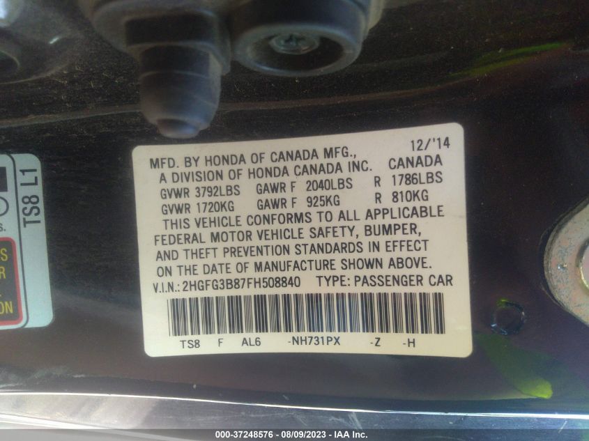2015 HONDA CIVIC COUPE EX - 2HGFG3B87FH508840