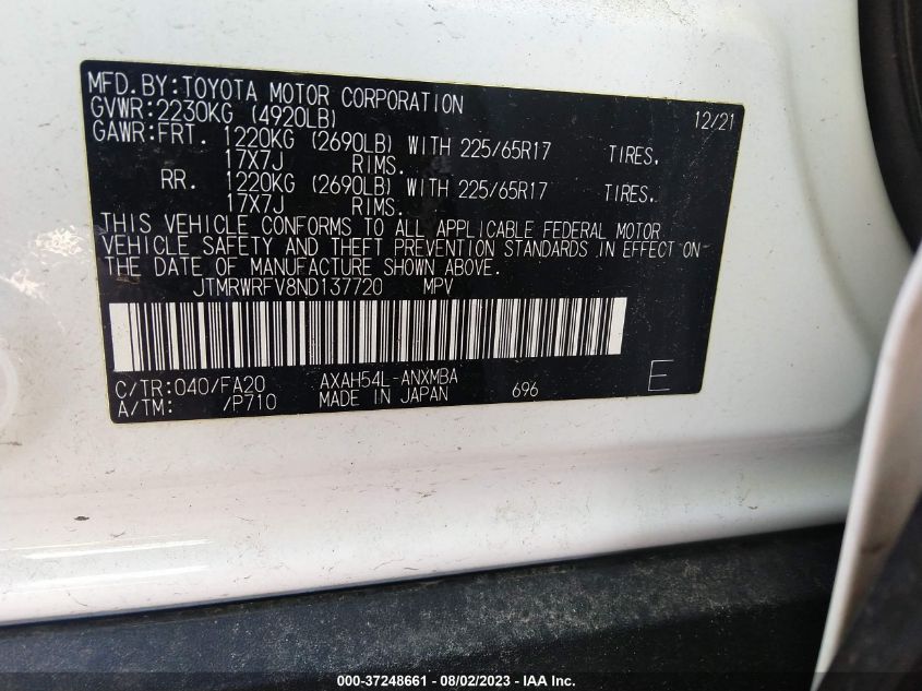 2022 TOYOTA RAV4 HYBRID XLE - JTMRWRFV8ND137720