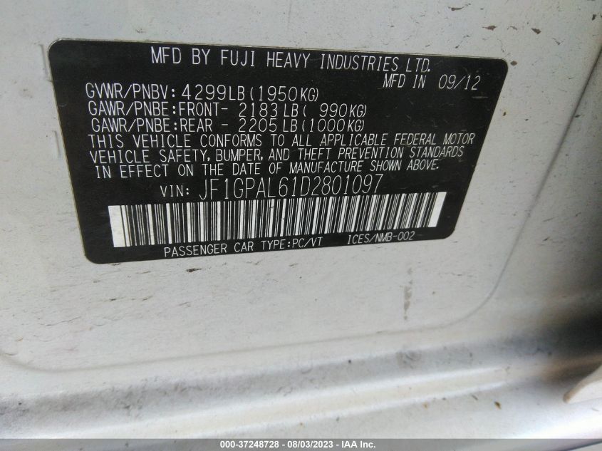 2013 SUBARU IMPREZA WAGON 2.0I SPORT PREMIUM - JF1GPAL61D2801097