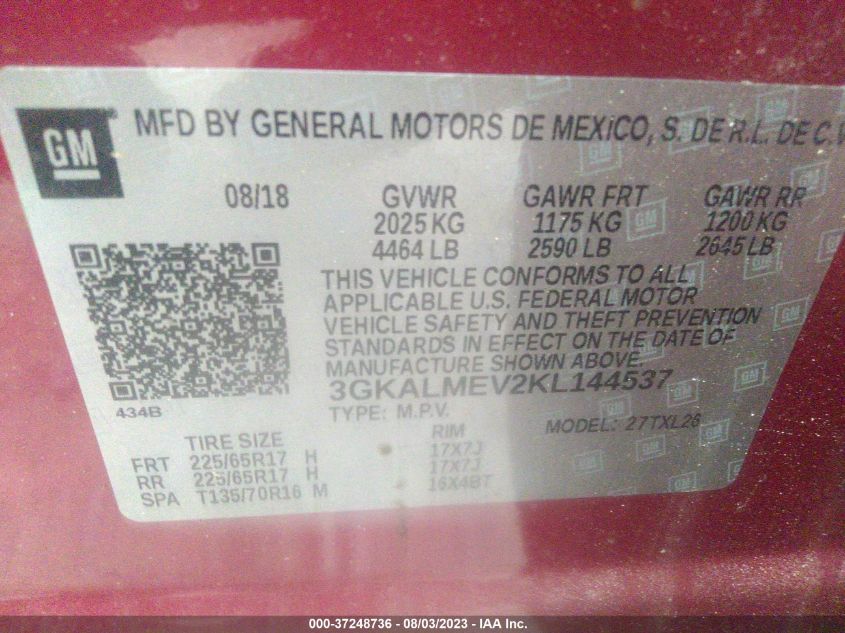 2019 GMC TERRAIN SLE - 3GKALMEV2KL144537